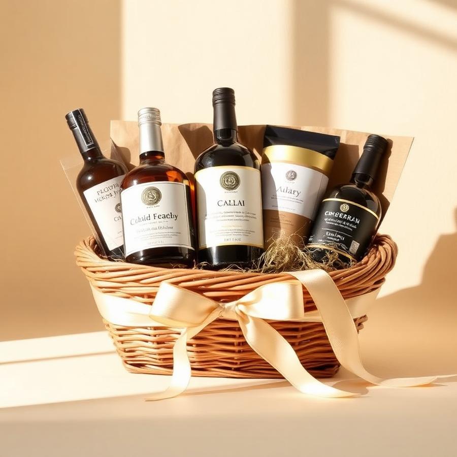 Standard Essential gift basket with coordinated items and a cream ribbon