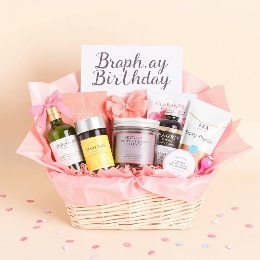 Standard Signature gift basket wrapped in blush tissue paper with a satin bow