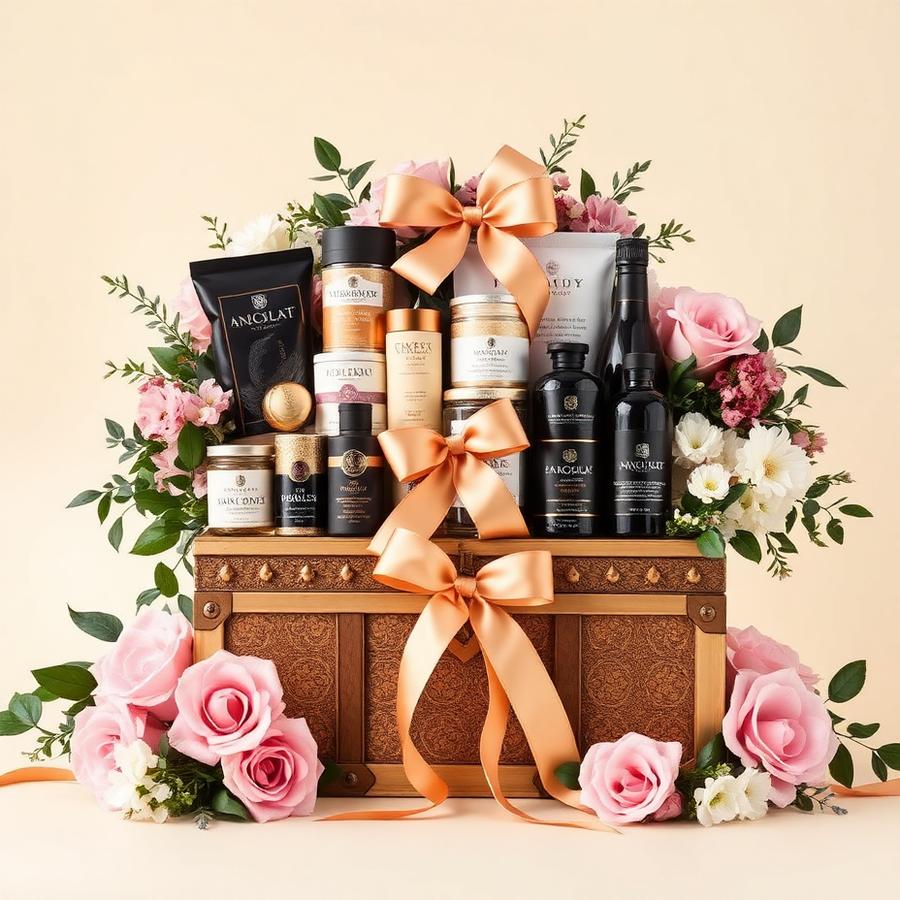 Premium Ultimate keepsake trunk gift basket surrounded by roses